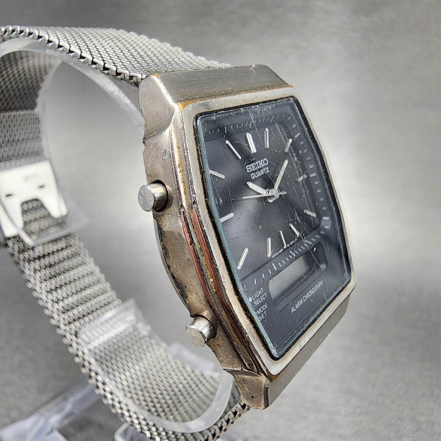 Seiko Analog Digital Watch Men 32mm Black Dial Silver Tone H601-540A PARTS