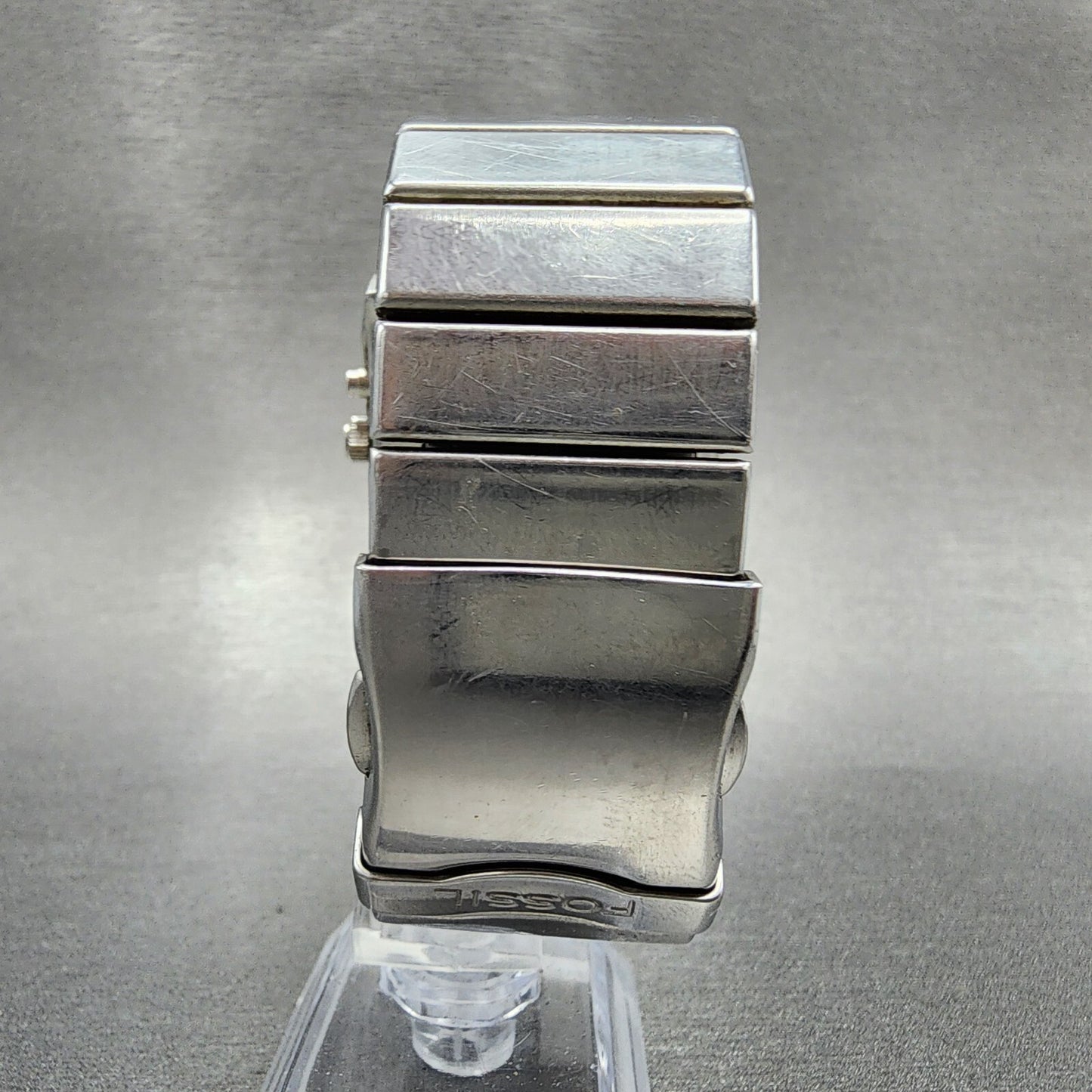 Fossil Bigtic Tank Watch Men 38mm LCD Dial Steel Rectangle JR-8539 New Battery