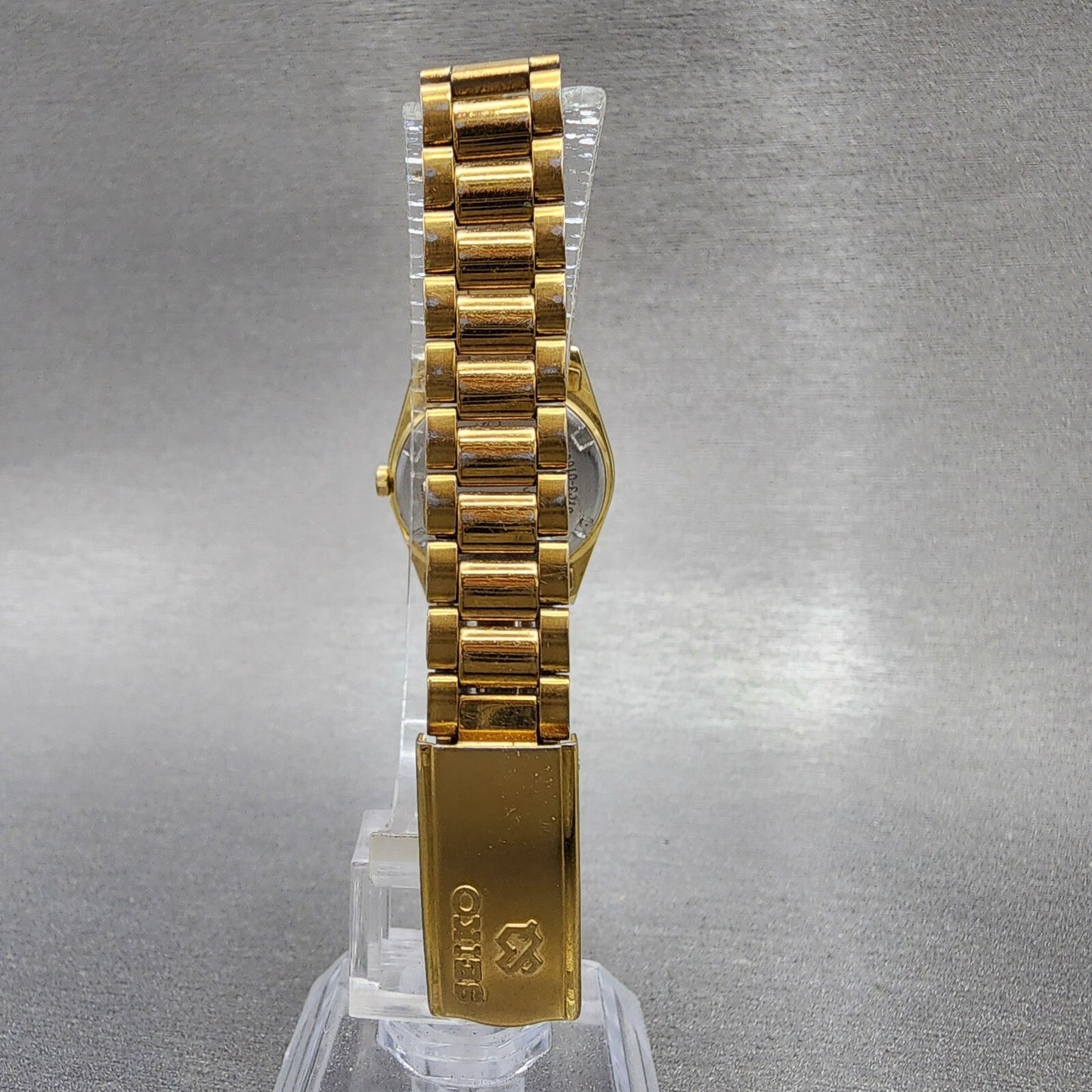 Seiko SQ Watch Women 24mm Gold Dial Gold Tone Daydate 24mm Round New Battery ABC
