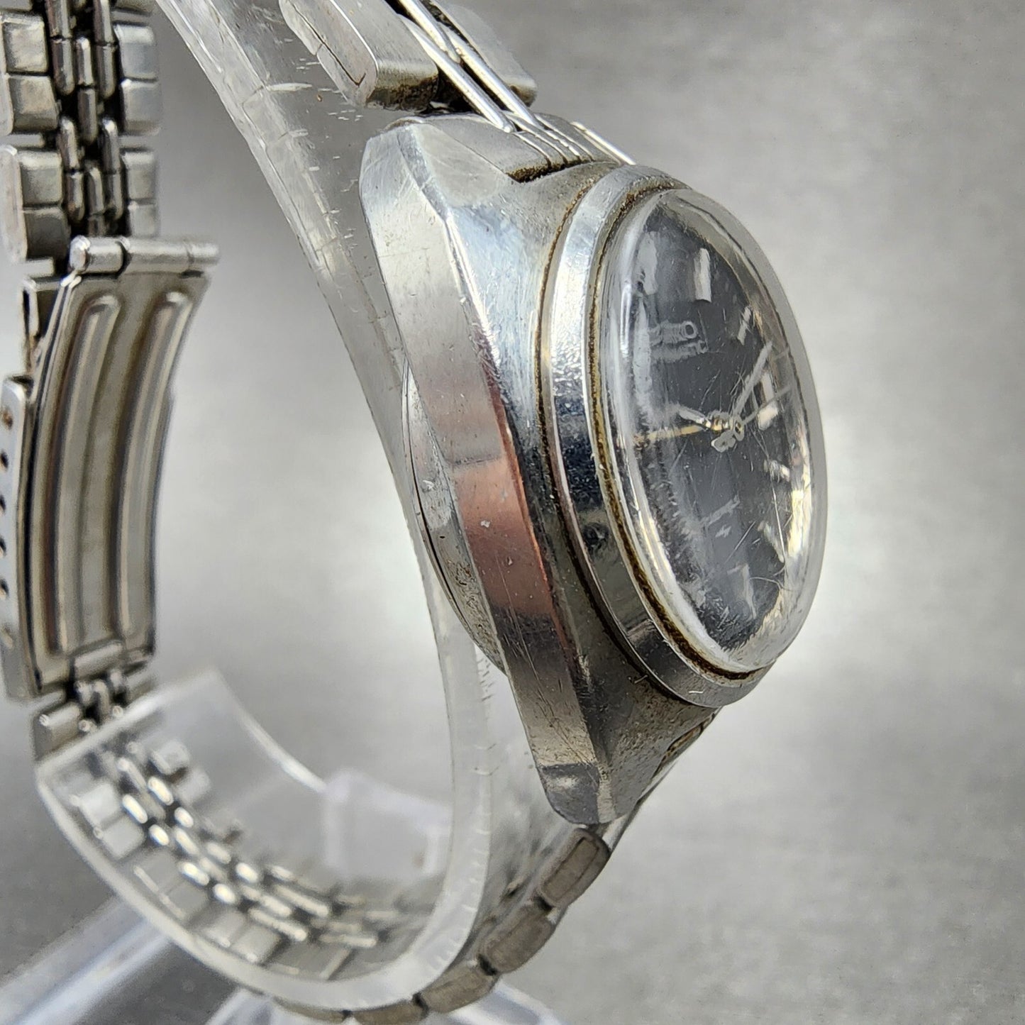 Seiko Automatic Watch Women 24mm Black Dial Silver Tone Date 2205-0050 Runs