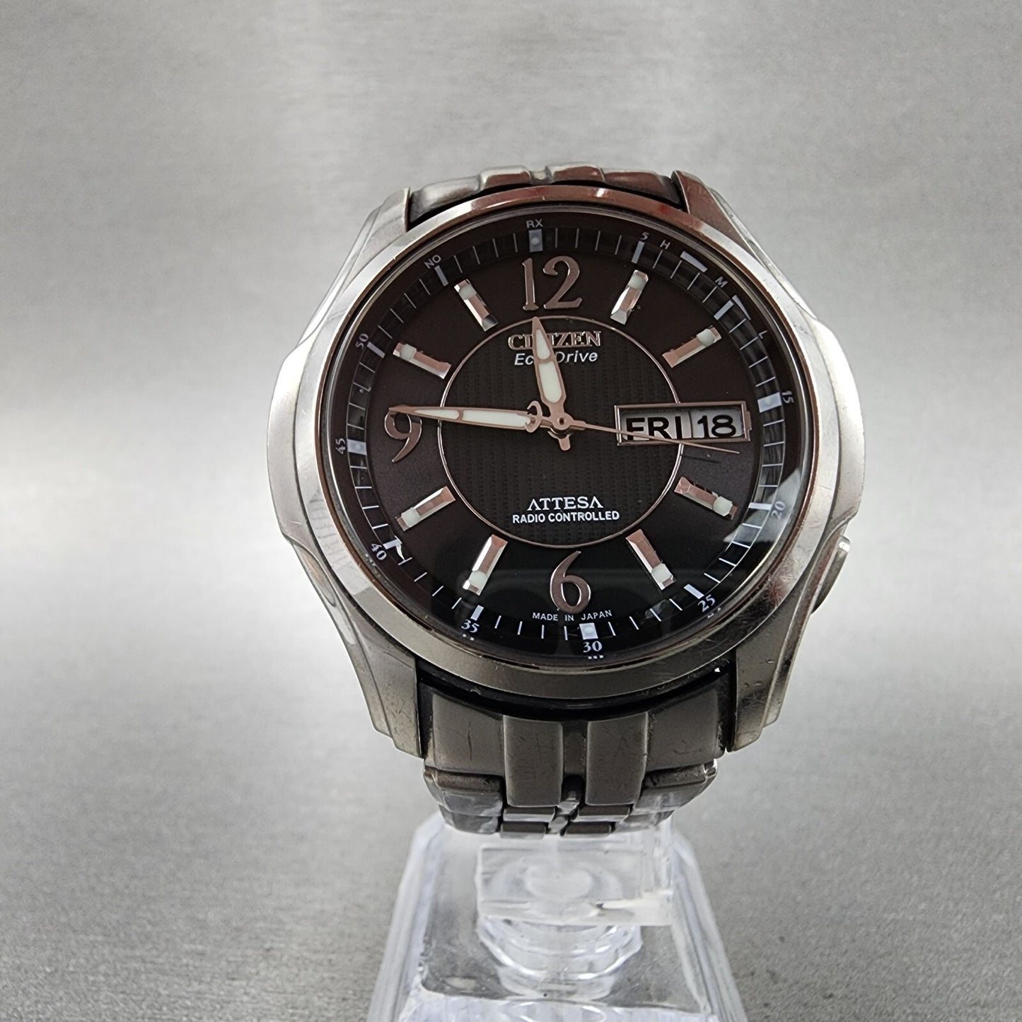Citizen Eco-Drive Attesa Watch Men 41mm Black Dial Titanium Daydate Round Runs