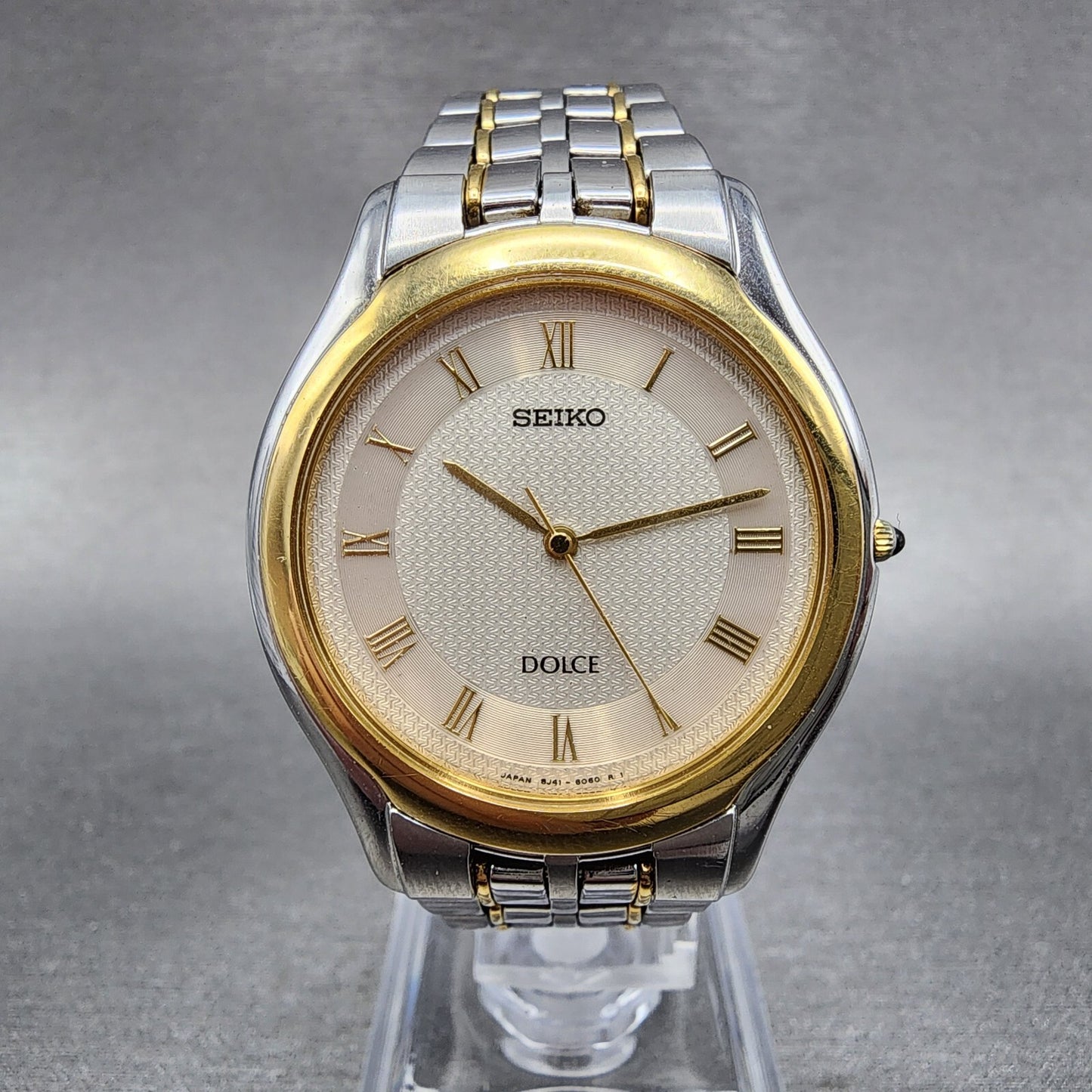 Seiko Dolce Watch Men 33mm White Dial Twotone Round 8j41-6030 New Battery