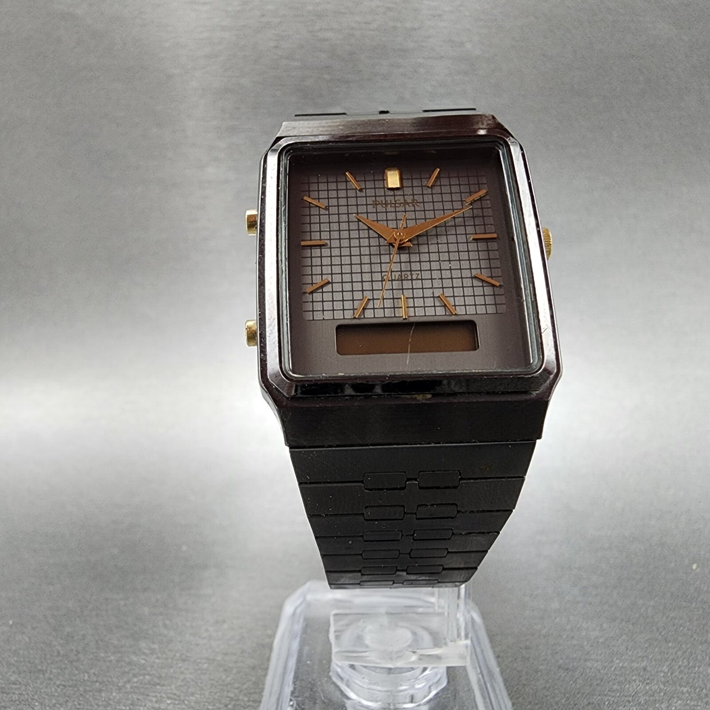 Pulsar Analog Digital Watch Men 29mm Black Dial Black Tone Rectangle READ!!!!!!!