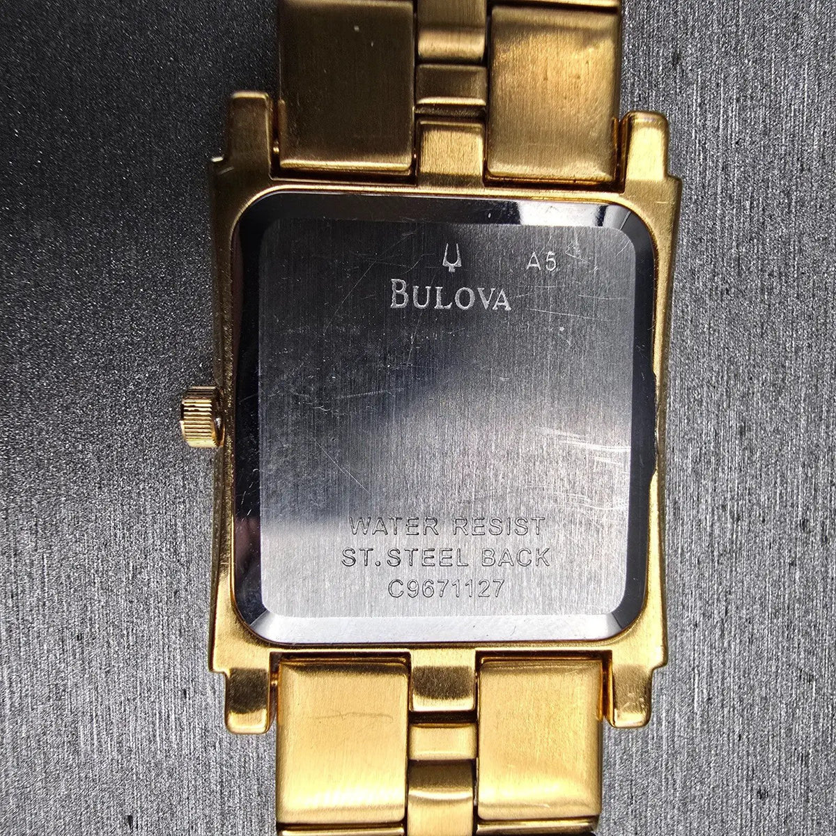 Bulova Caravelle Watch Men 26mm Gold Dial Gold Tone Rectangle 44D06 New Battery10