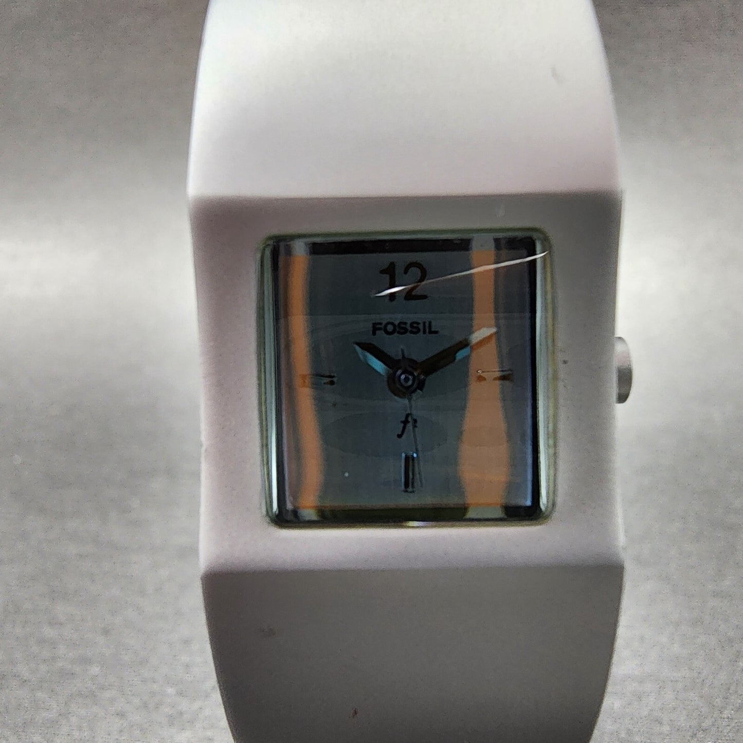 Fossil F2 Watch Women 20mm Silver Dial Aluminum Case Rectangle ES-9054 New Batt