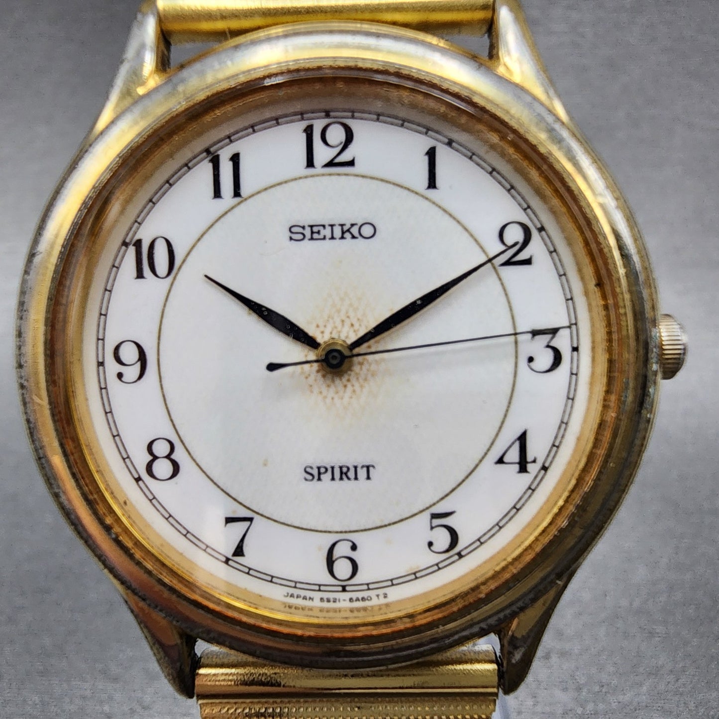 Seiko Spirit Watch Men 34mm White Dial Gold Tone 5s21-6a50 New Battery