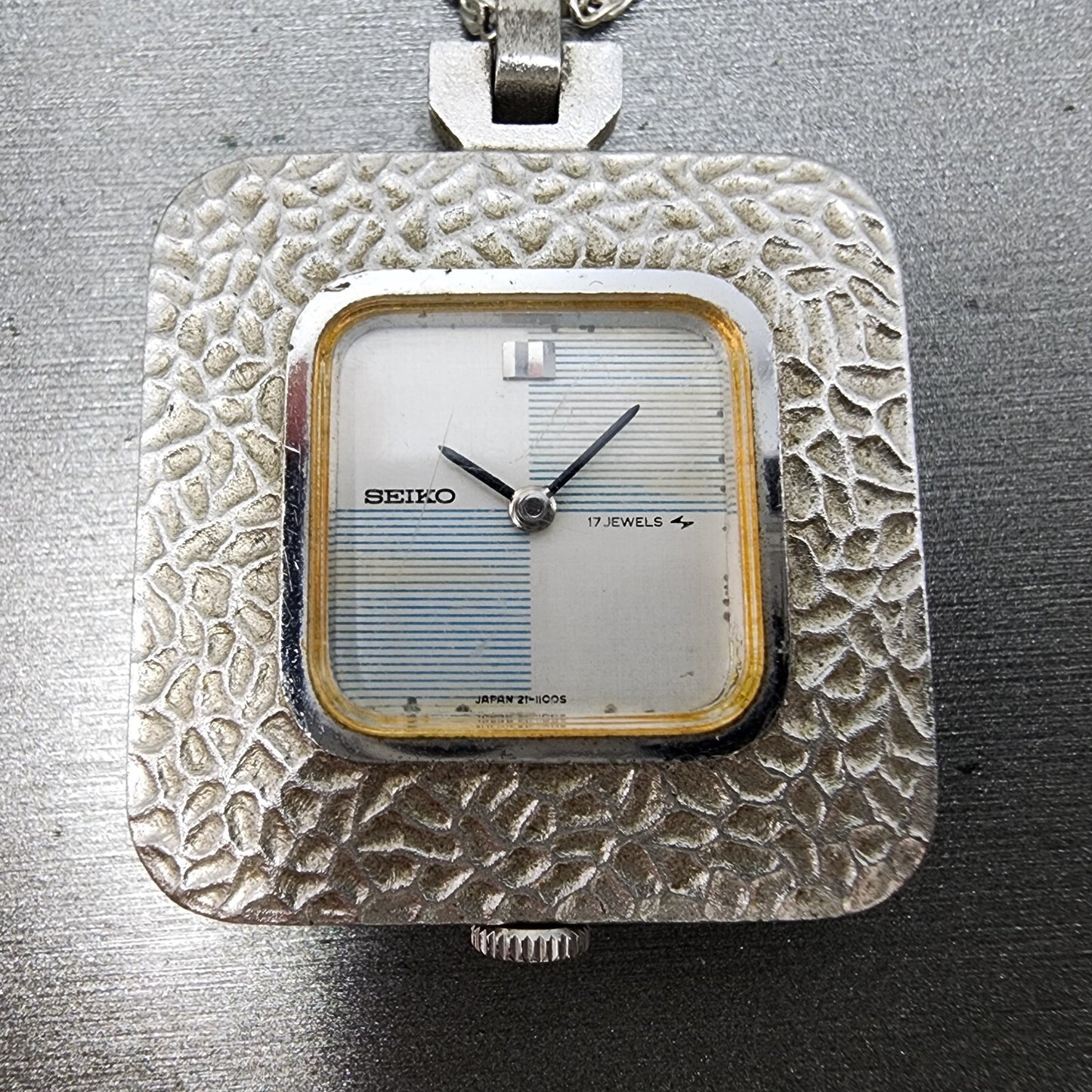 VTG Seiko Necklace Watch Unisex 30mm Silver Dial Gold Plated Square 21-3150 Runs