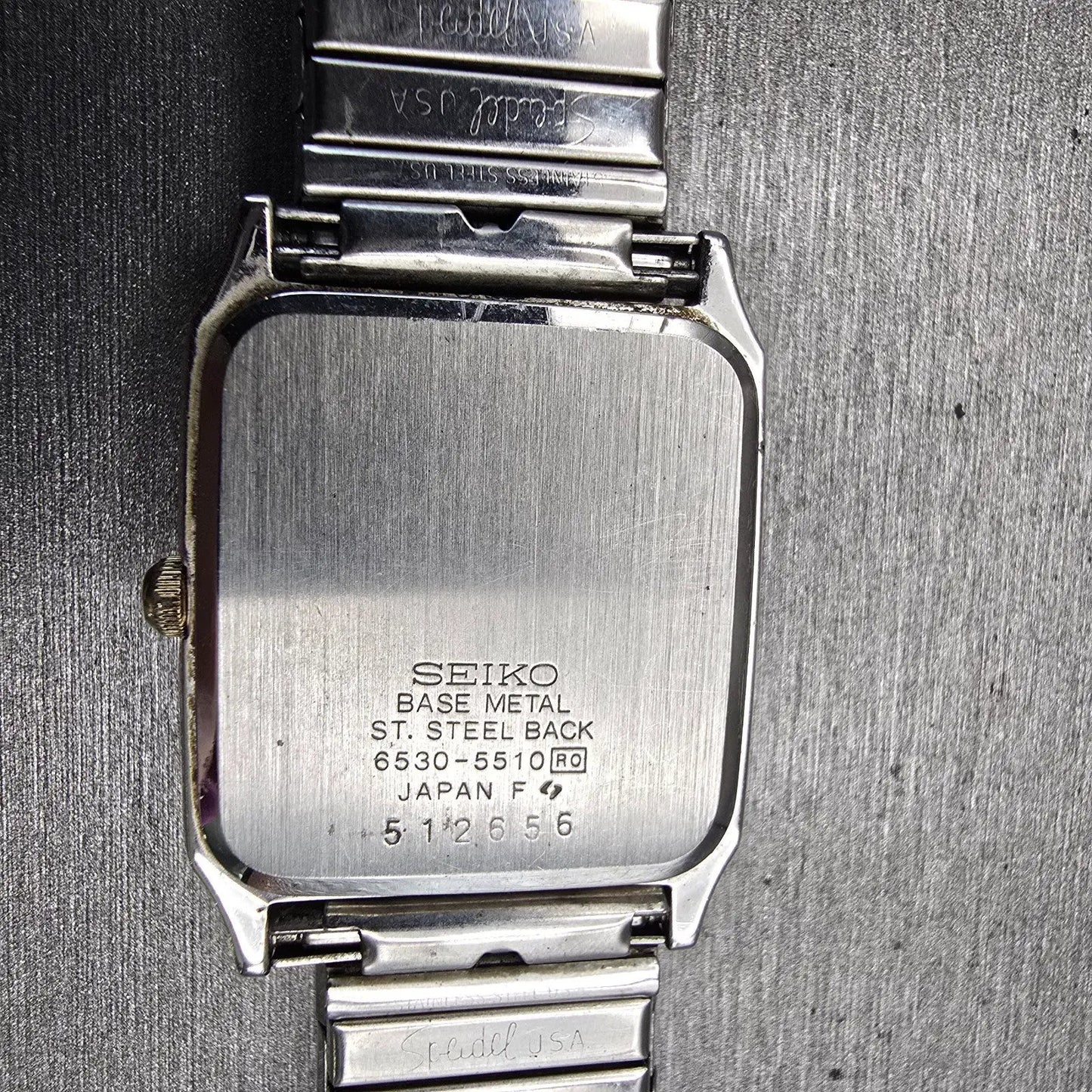 Seiko Watch Men 25mm Silver Dial Silver Tone Rectangle 6530-5510 New Battery VTG10