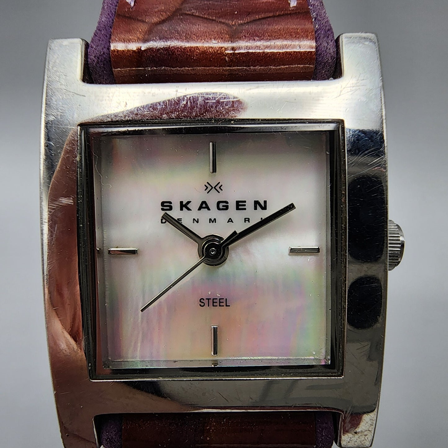 Skagen Steel Watch Women 21mm MOP Dial Silver Tone Rectangle 228SSlBMP New Batt