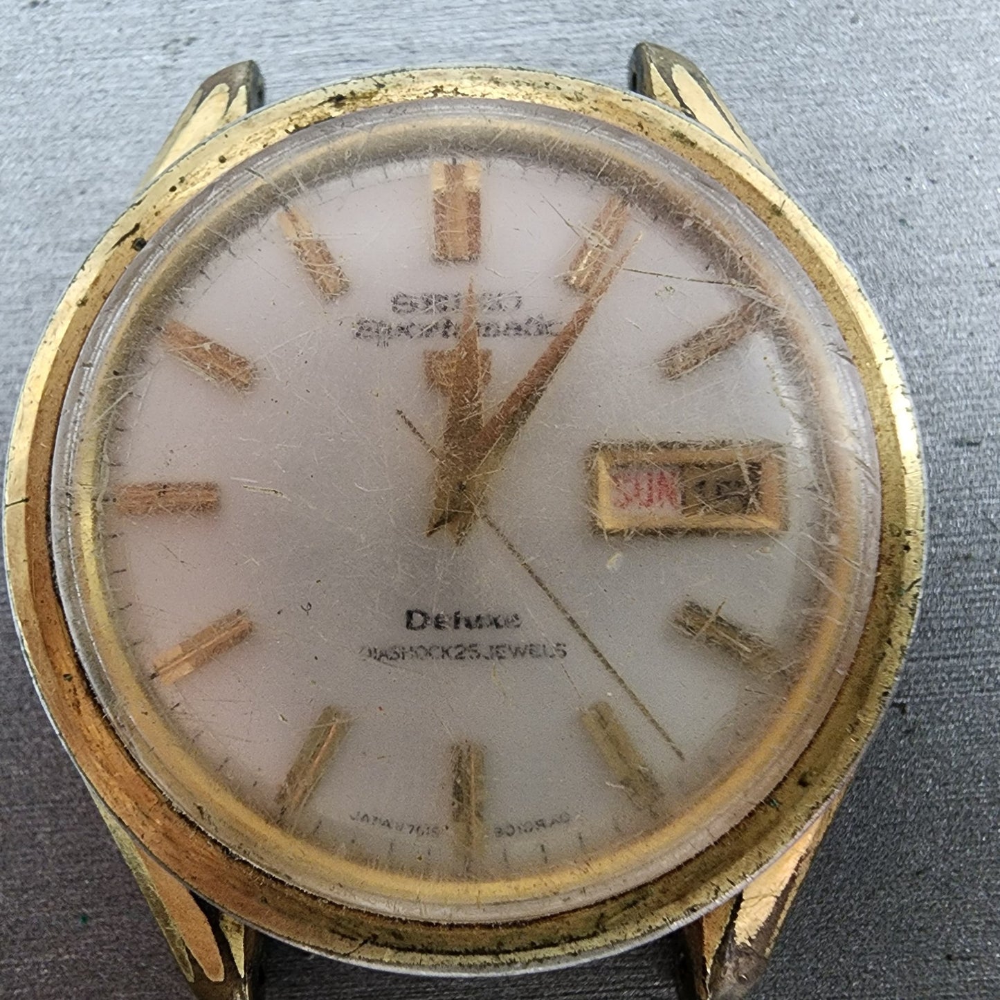 Seiko Sportsmatic 5 Deluxe Watch Men 38mm Silver Dial Gold Tone 7619-9010 PARTS