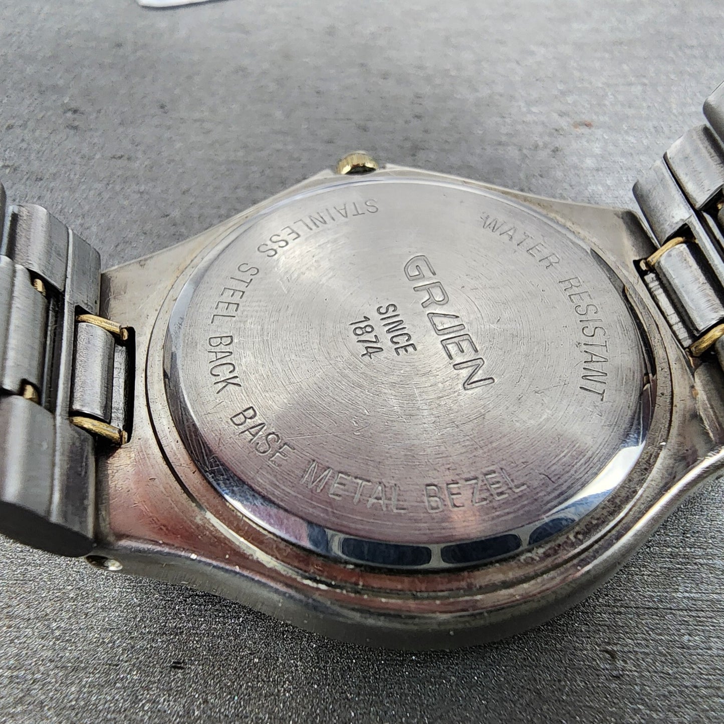 Gruen Moonphase Watch Men 34mm White Dial Two Tone Date Round New Battery