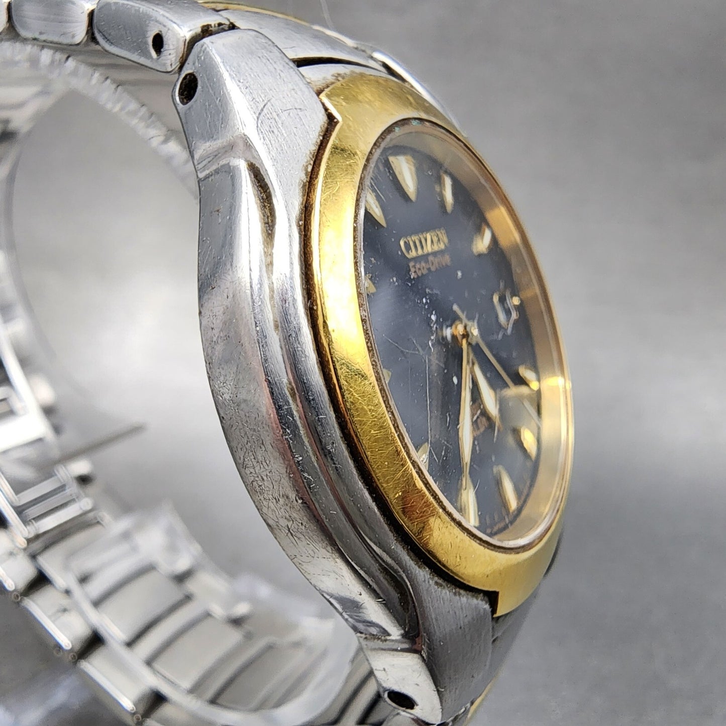 Citizen Eco-Drive Perpetual Calendar Watch Men 37mm Blue Dial Two Tone Date Runs