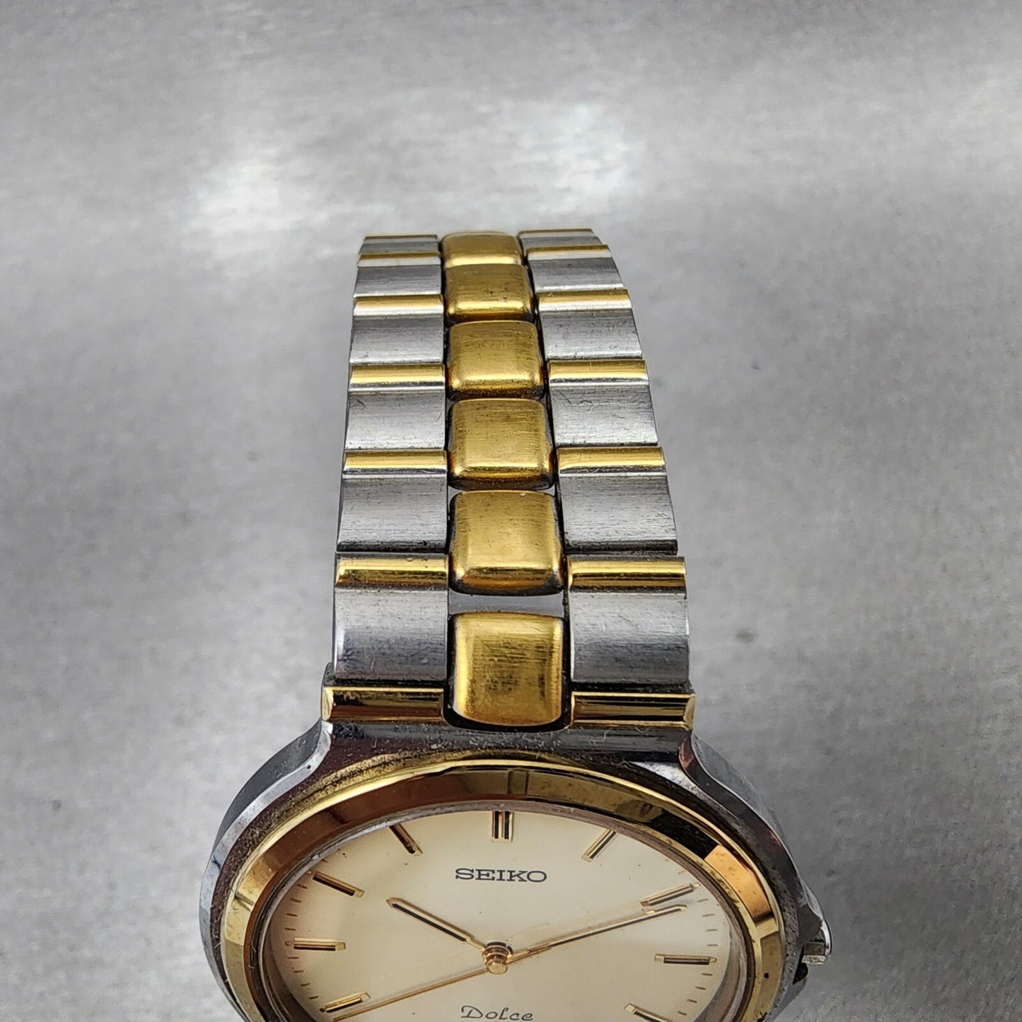 Seiko Dolce Watch Men 35mm Cream Dial Two Tone Round 8N41-7020 New Battery