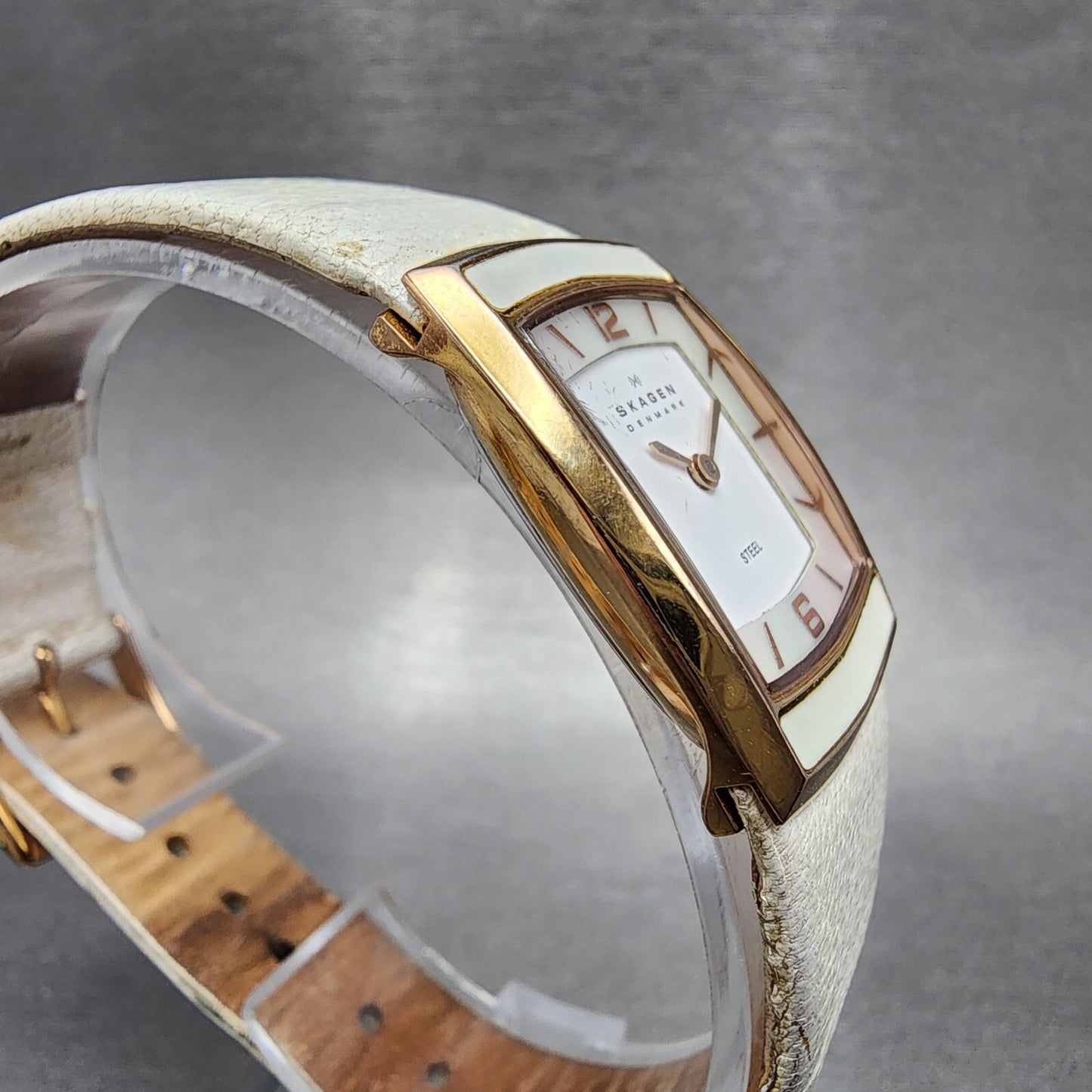 Skagen Tank Watch Women 24mm MOP White Rose Gold Tone Rectangle New Battery
