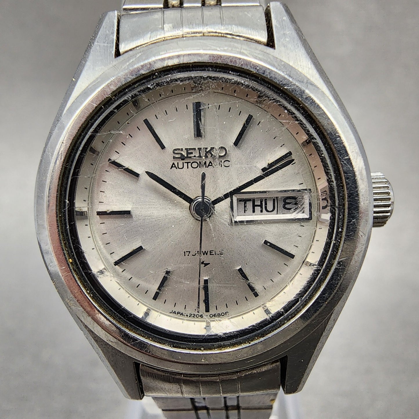Seiko Automatic Watch Women 25mm Silver Dial Silver Tone Daydate 2205-0750 Runs
