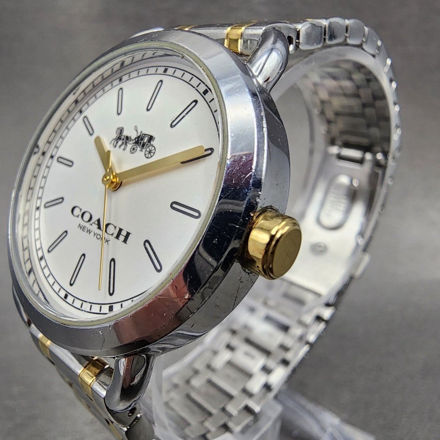 Coach Lex Watch Women 32mm White Dial Two Tone Round W6050 New Battery