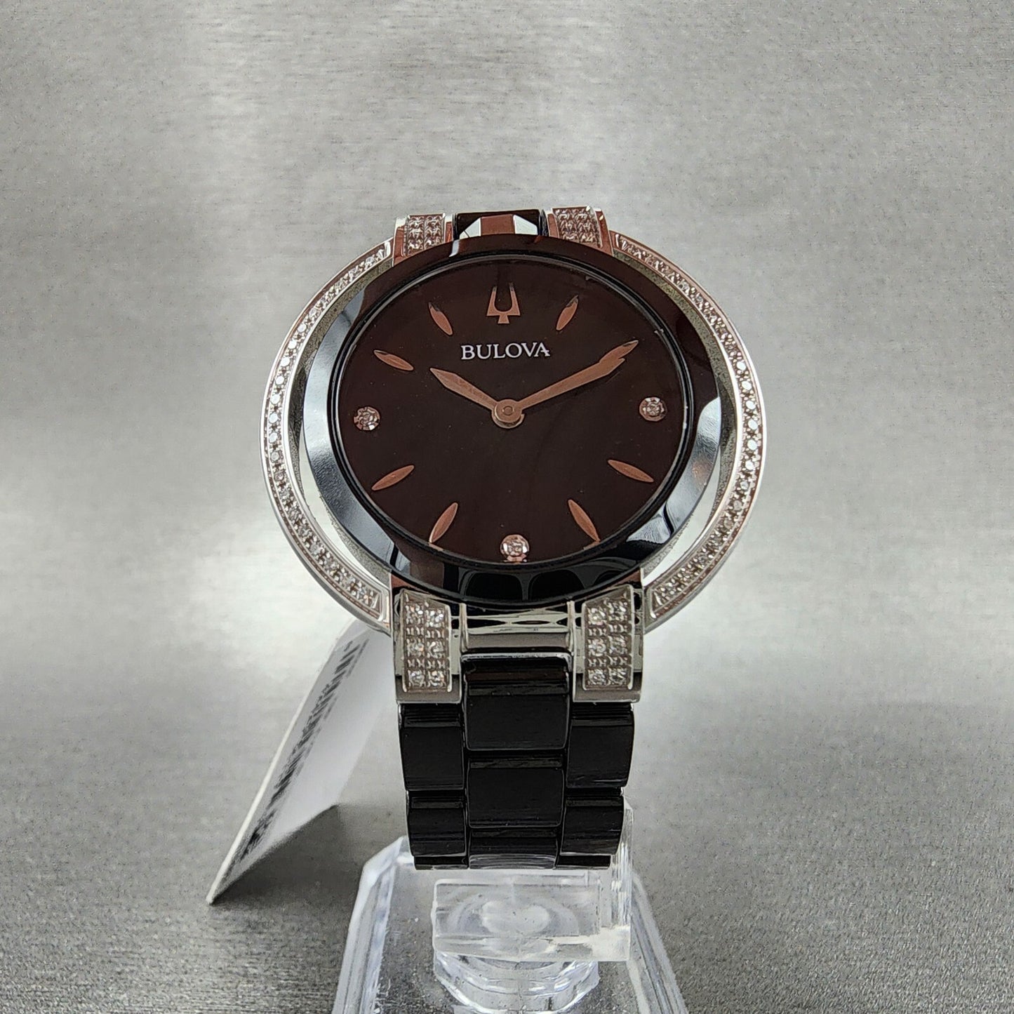 Bulova Rubaiyat Watch Women 35mm Black Dial Black Ceramic Diamond Bezel 98R266 B