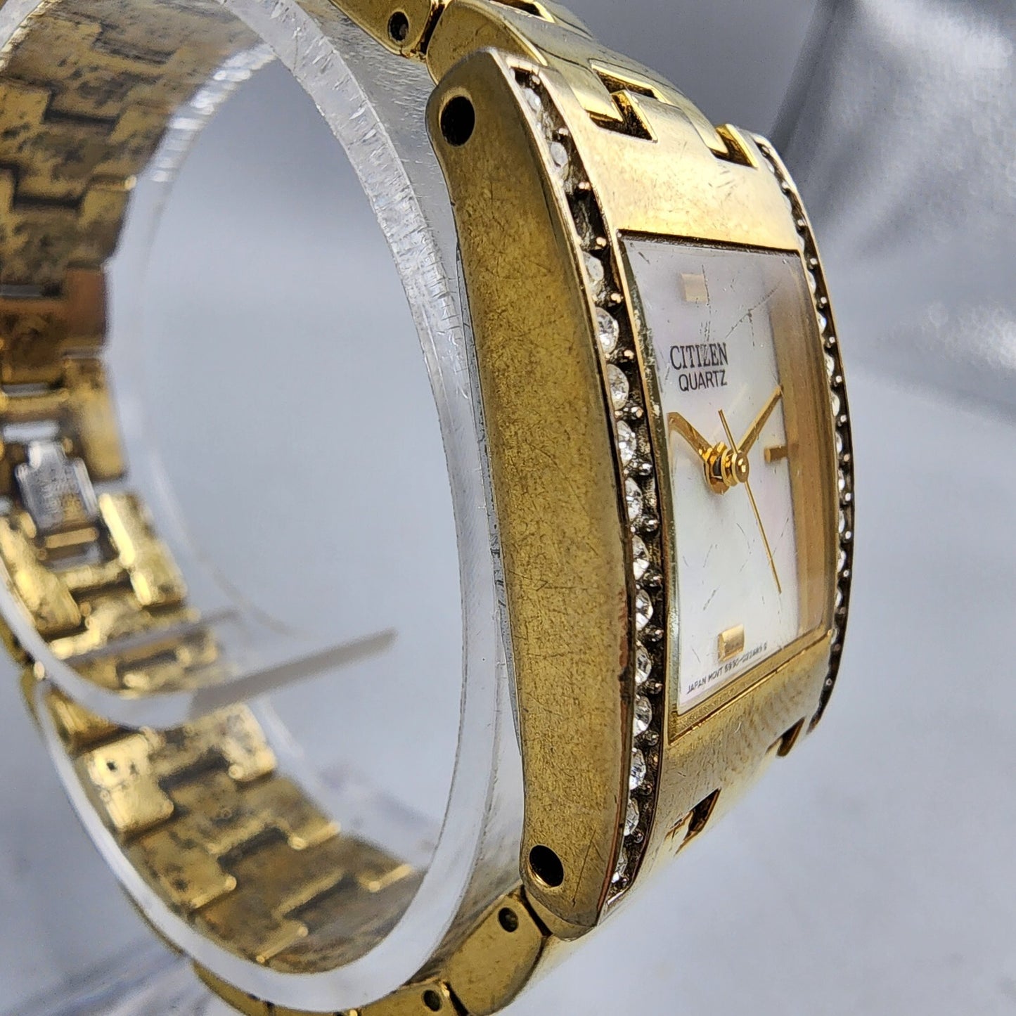 Citizen Tank Watch Women 20mm MOP Dial Gold Tone Rectangle 5930-S072051 New Batt
