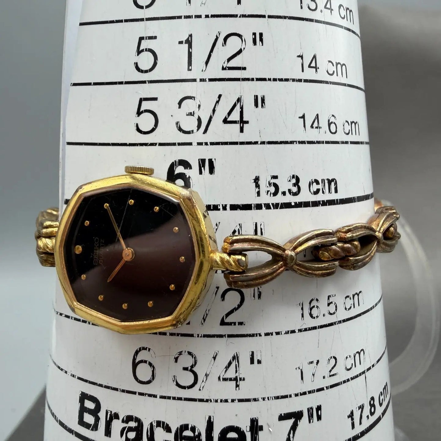 Seiko Watch Women 19mm Black Dial Gold Tone Octagon 1400-6430 New Battery10