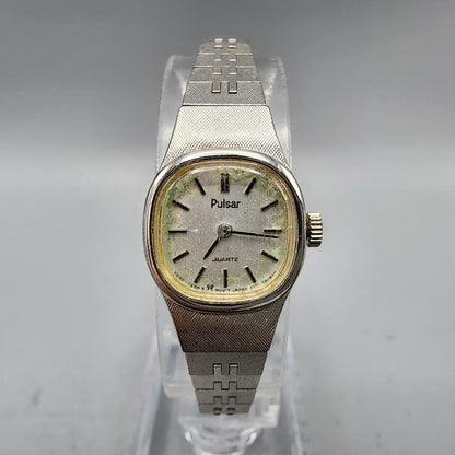 VTG Pulsar Watch Women Silver Tone Silver Dial 16mm Rectangle V230-5340 New Batt
