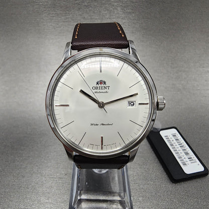 Orient Bambino V3 Watch Men White Dial 41mm Automatic Date Leather Band Round