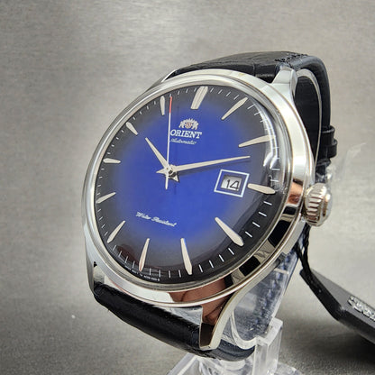 Orient Bambino V4 Watch Men Blue Dial 42mm Automatic Date Leather Band