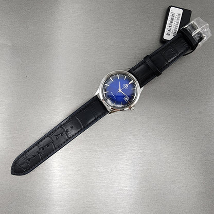 Orient Bambino V4 Watch Men Blue Dial 42mm Automatic Date Leather Band