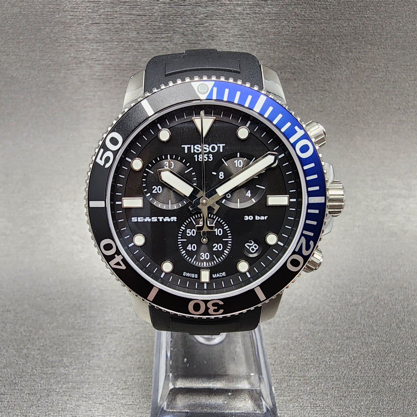 Tissot Seastar 1000 Chronograph Watch Men Black Dial Black & Blue Bezel T120.417.17.051.02