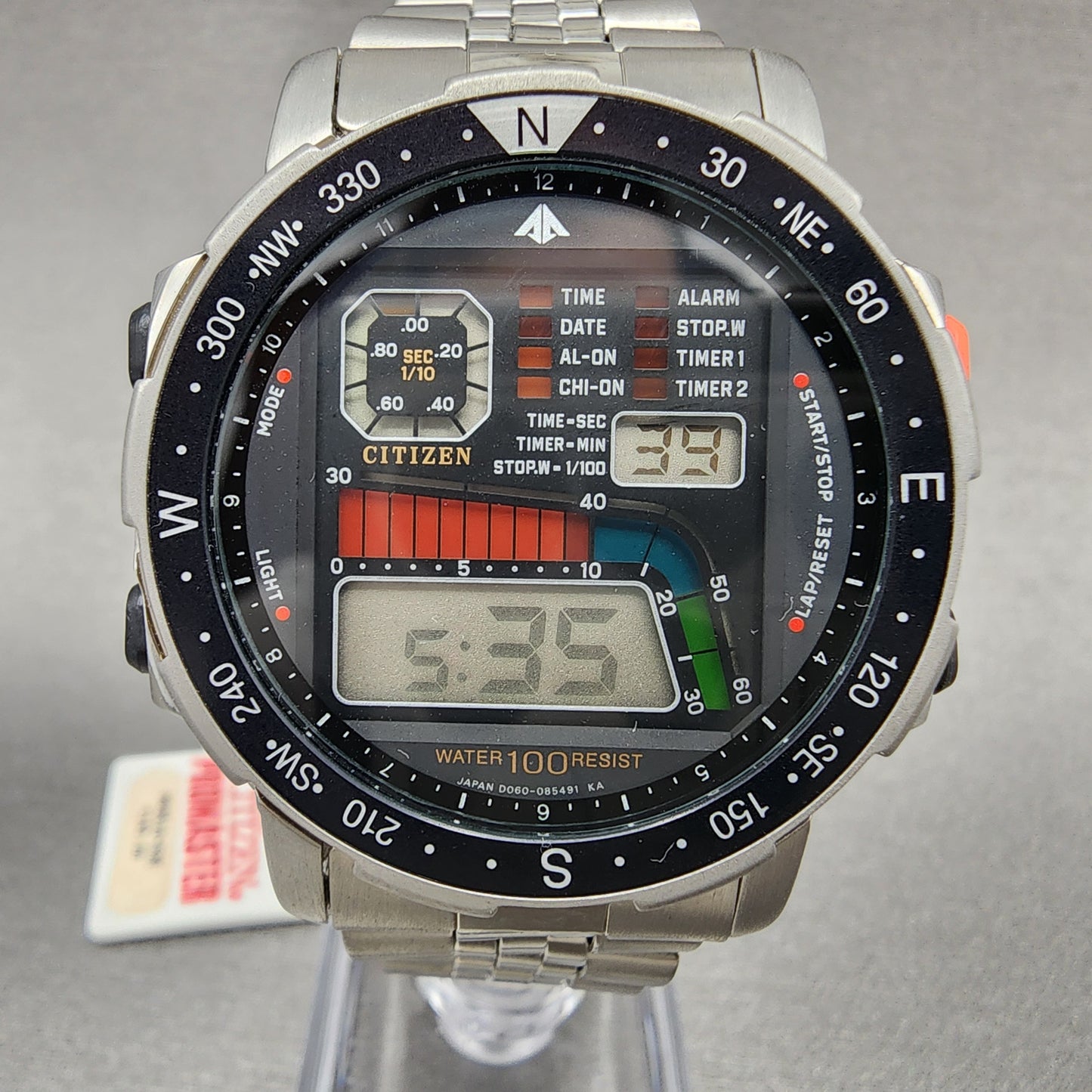 Citizen Windsurfer Watch Men 39mm Digital Stainless Steel D060-086953 Vintage