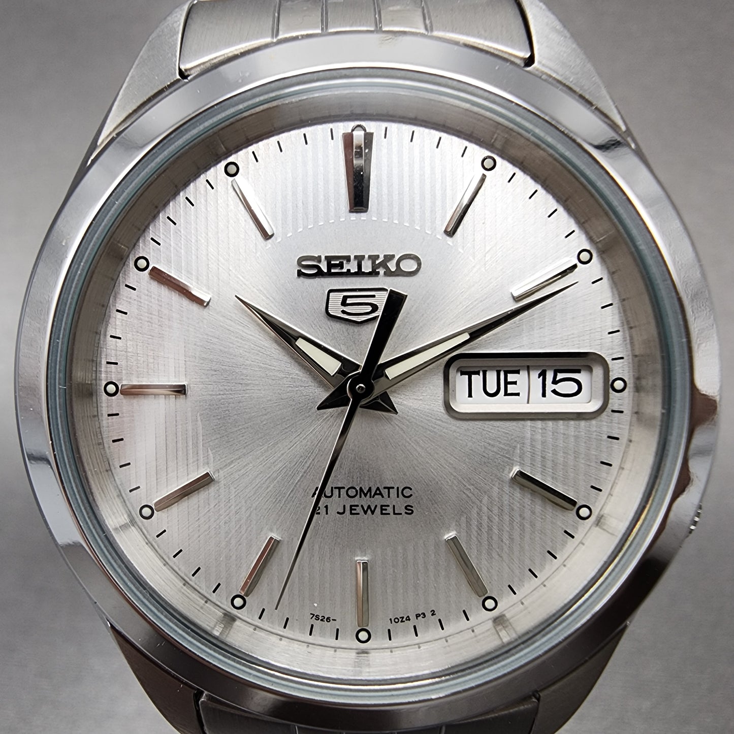 Seiko 5 SNKL15K1 Watch Men 37.5mm White Dial Stainless Steel Daydate Automatic