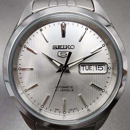 Seiko 5 SNKL15K1 Watch Men 37.5mm White Dial Stainless Steel Daydate Automatic