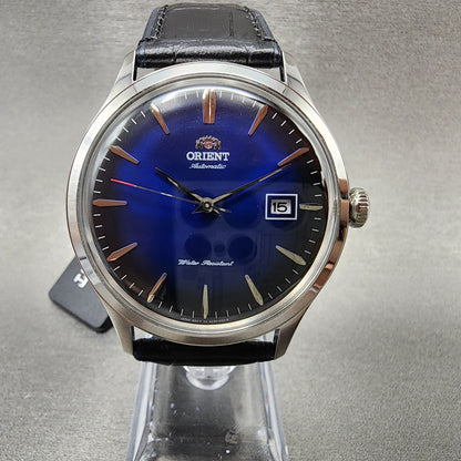 Orient Bambino V4 Watch Men Blue Dial 42mm Automatic Date Leather Band