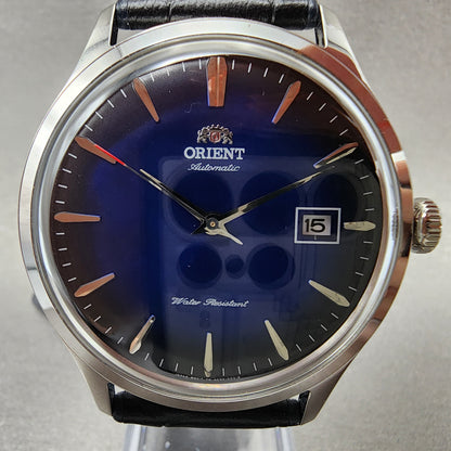 Orient Bambino V4 Watch Men Blue Dial 42mm Automatic Date Leather Band