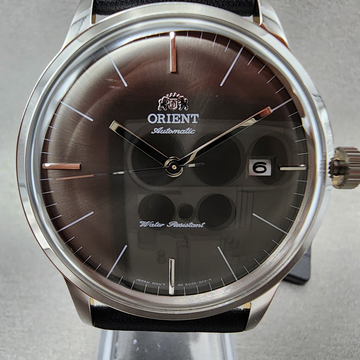 Orient Bambino V3 Watch Men Gray Dial 41mm Automatic Date Leather Band Round