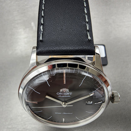 Orient Bambino V3 Watch Men Gray Dial 41mm Automatic Date Leather Band Round