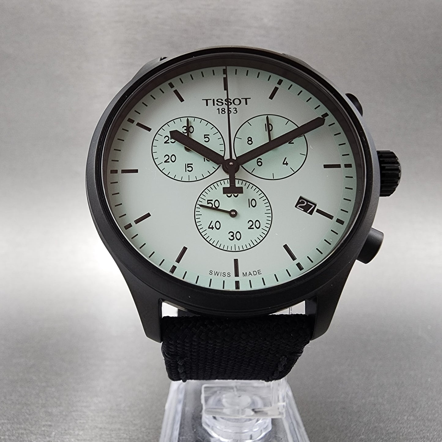 Tissot Chrono XL Watch Men 45mm Mint Green Dial Black PVD Case Date T116.617.37.091.00