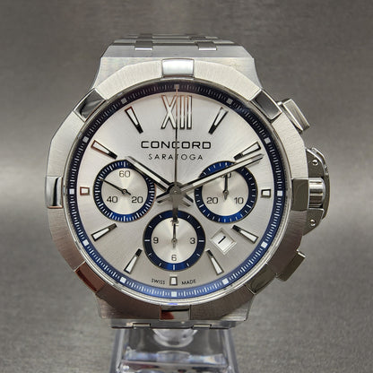 Concord Saratoga Chronograph Watch Men 43mm Silver Dial Steel Date Automatic 02.6.14.1170