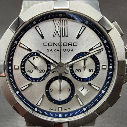 Concord Saratoga Chronograph Watch Men 43mm Silver Dial Steel Date Automatic 02.6.14.1170