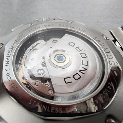 Concord Saratoga Chronograph Watch Men 43mm Silver Dial Steel Date Automatic 02.6.14.1170