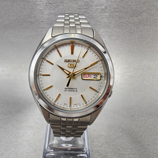 Seiko 5 Automatic Watch SNKL17 38mm White Dial Stainless Steel Daydate