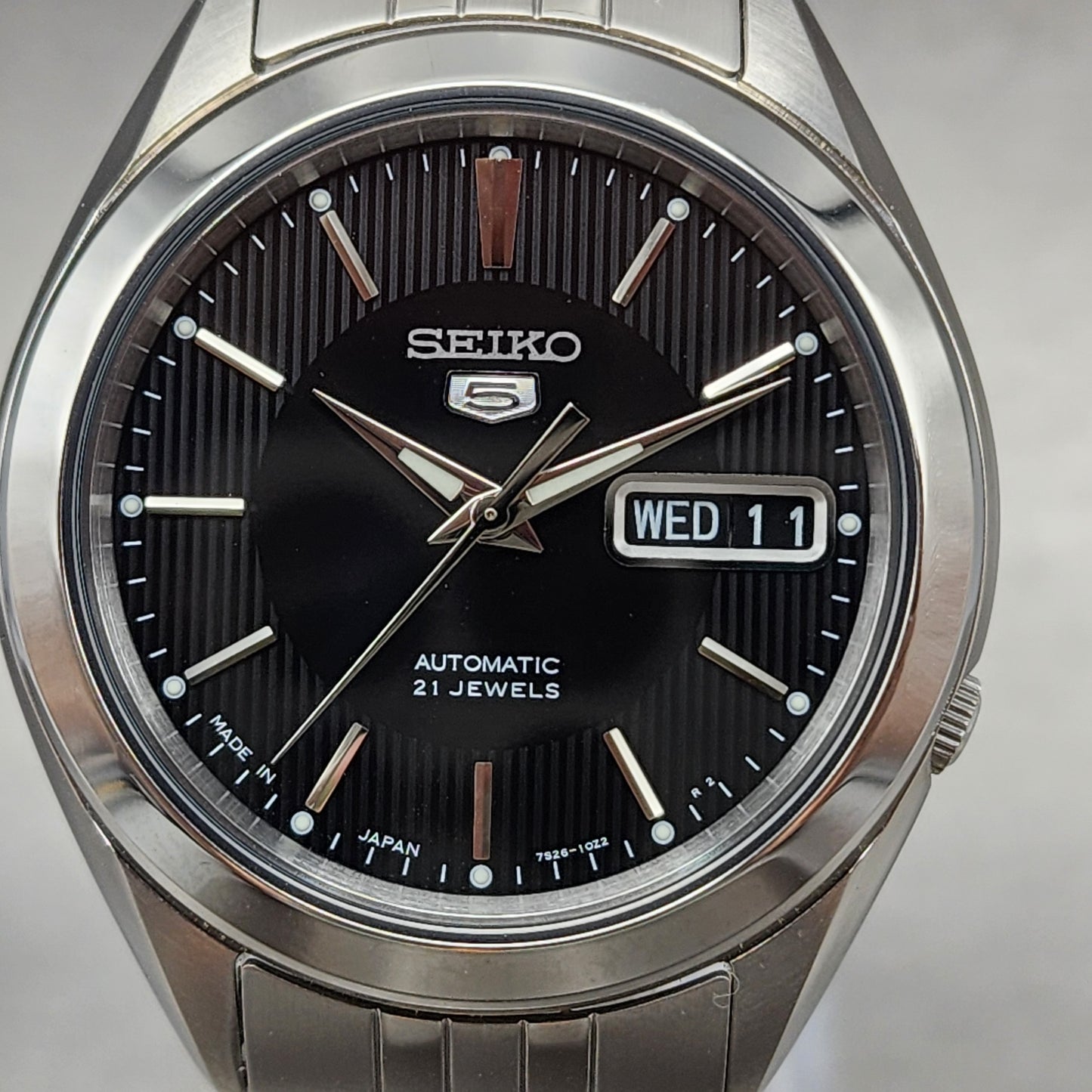 Seiko 5 Automatic Watch SNKL23 38mm Black Dial Stainless Steel Daydate Bracelet