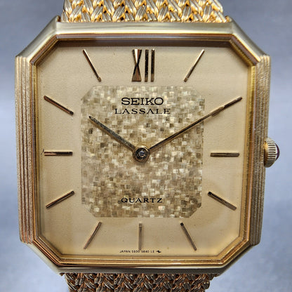 Seiko Lassale Watch Men Gold Dial Gold Tone 5930-5209 Octagon Vintage