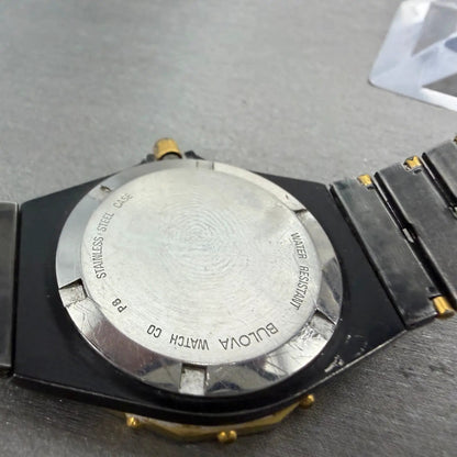Bulova Marine Star Watch Men 33mm Black Dial Black & Gold Tone Date READ! NewBat6