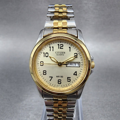Citizen CQ Watch Women 25mm Cream Dial Two Tone Daydate Round New Battery0