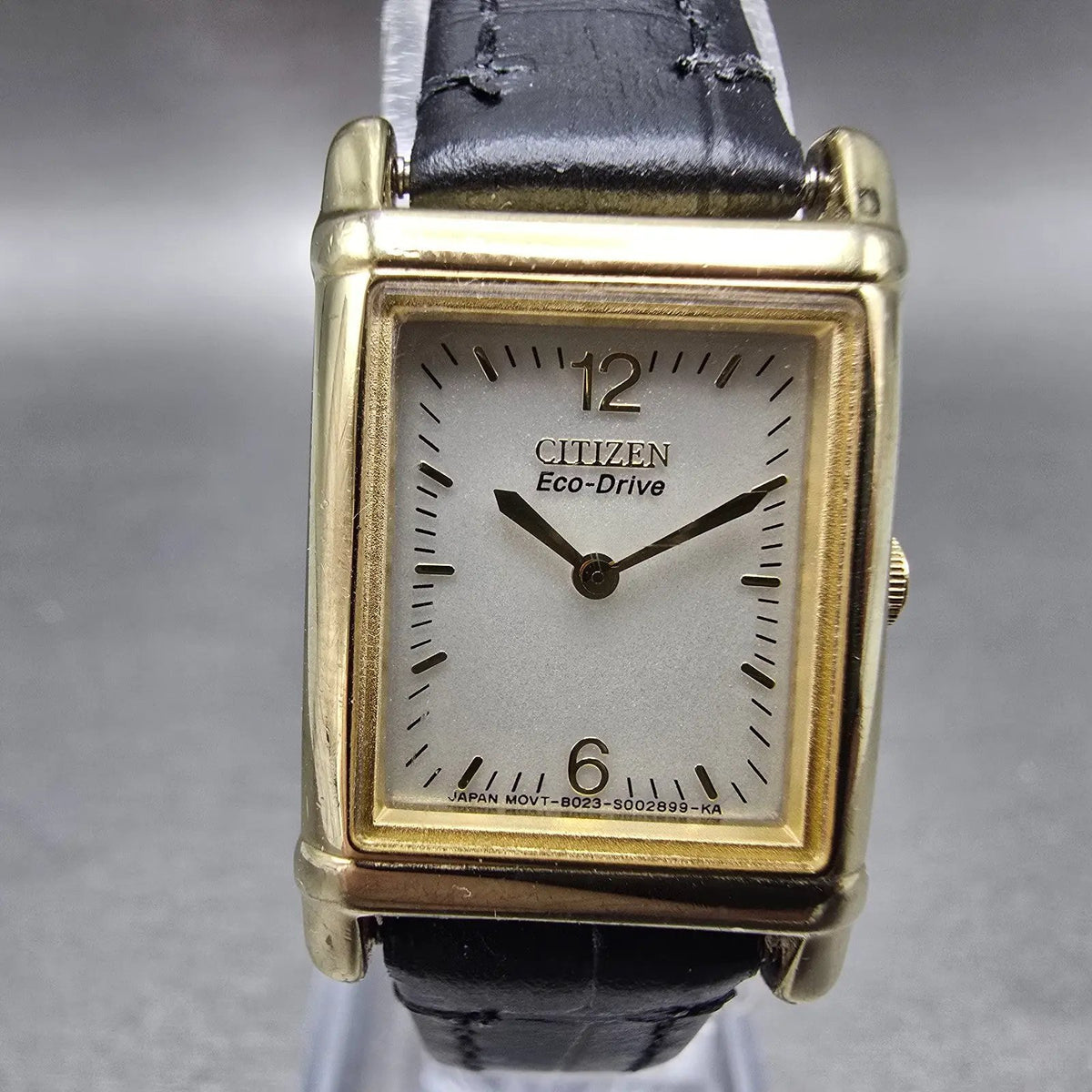 Citizen Eco-Drive Tank Watch Women 18mm Champagne Dial Gold B023-S001561 Works 40