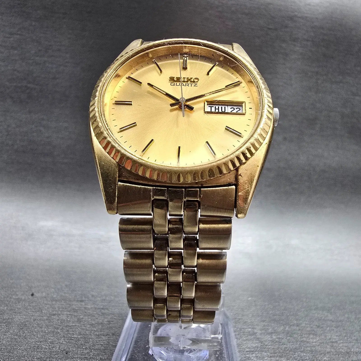 Seiko President Watch Men 36mm Gold Dial Gold Tone Daydate 7N43-8111 New Battery5