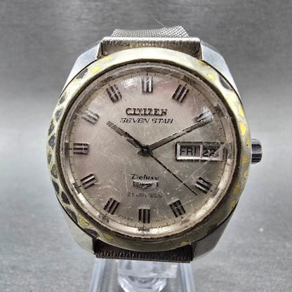 Citizen Seven Star Deluxe Watch Men 36mm Silver Dial Silver Daydate Round Runs0