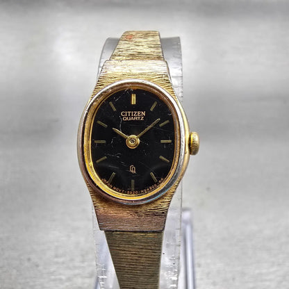 Citizen CQ Watch Women 17mm Black Dial Gold Tone Oval 5920-S49615 New Battery0