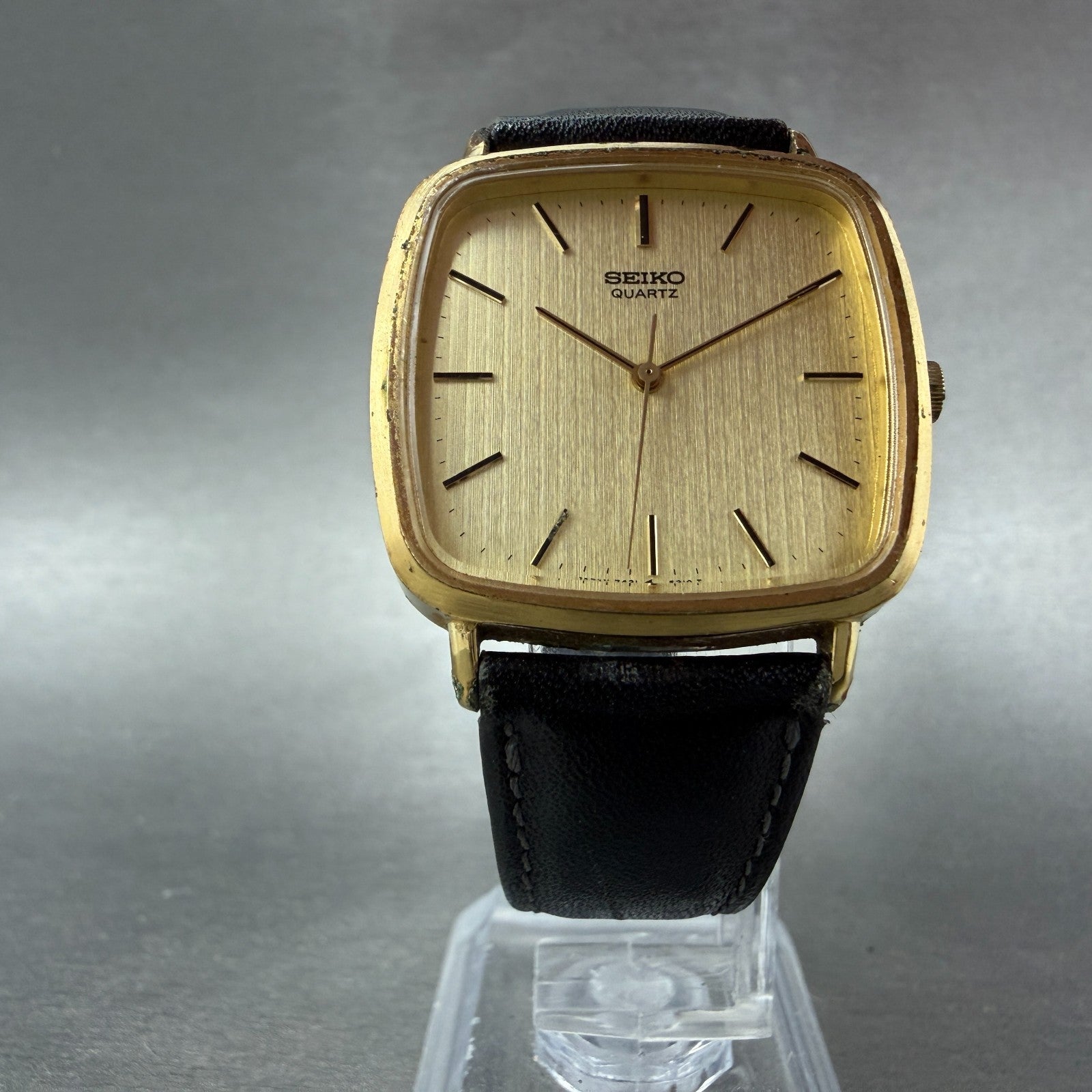 Seiko Watch Men 30mm Champagne Dial Gold Tone Rectangle 7431-5250 New Battery5