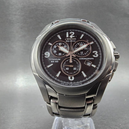 Citizen Eco-Drive Chronograph Watch Men 43mm Black Dial Titanium Date Round Runs5
